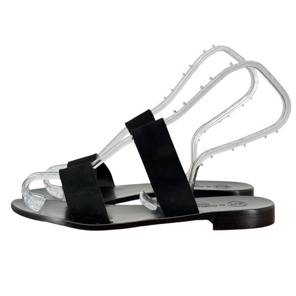 Da Costanzo Capri Double Strap Leather Sandal Slide Flats 40 Women's Black Italy - Picture 3 of 11